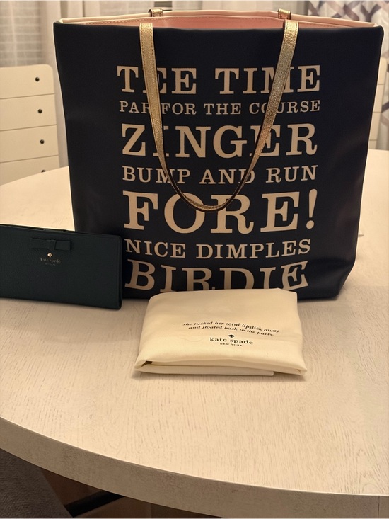 kate spade Handbags - Kate Spade Storyline Cream/Navy Canvas 'Tee Time' Tote with KS Wallet